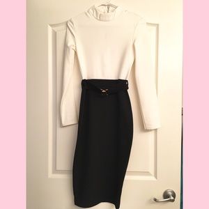 Workwear edit! Mock neck rose & brown Midi dress